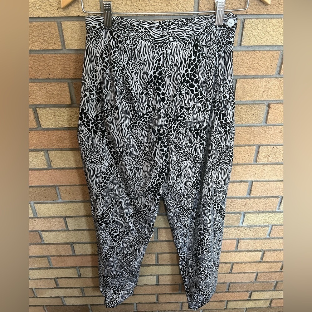 Vintage Lilly Pulitzer Black & White Giraffe Safari Felt Women's Pants Size 8